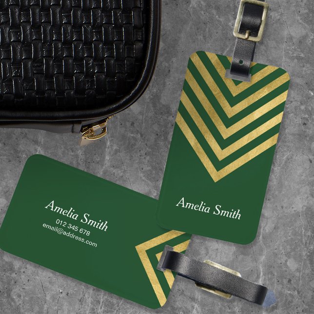Elegant Green and Faux Gold Geometric Luggage Tag (Creator Uploaded)