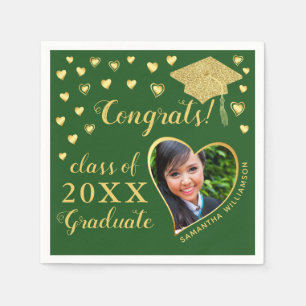 Elegant Green and Gold 2025 Graduation Napkin