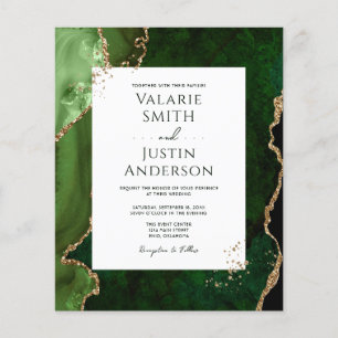 Elegant Green and Gold Agate Stone Budget Wedding Flyer