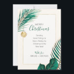 Elegant Green and Gold Beach Tropical Christmas Holiday Card<br><div class="desc">Nautical Boutique Co.'s elegant green and gold holiday card features watercolor green and gold tropical greenery and is accented with a pretty watercolor seashell. The text is whimsical hand-lettering paired with modern block typography. The green, gold, and creamy ivory are reminiscent of tropical holidays at the beach. Easily customize all...</div>