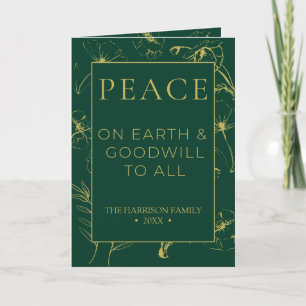 Elegant Green and Gold Botanical Peace Folded Holiday Card