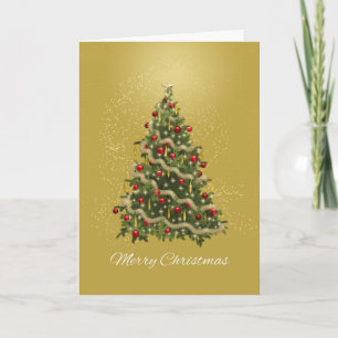 Elegant Green and Gold Christmas Tree Holiday Card