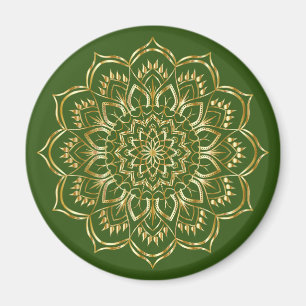 Elegant Green and Gold Floral Mandala Pattern Magnet