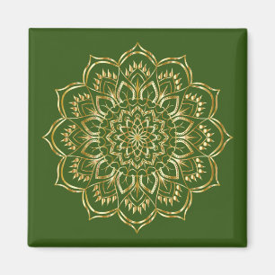 Elegant Green and Gold Floral Mandala Pattern Magnet
