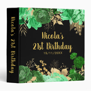 Elegant Green and Gold Flowers Birthday Party Binder