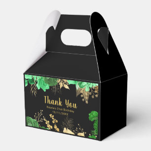 Elegant Green and Gold Flowers Birthday Party Favor Box