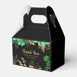 Elegant Green and Gold Flowers Sweet Sixteen Favor Box