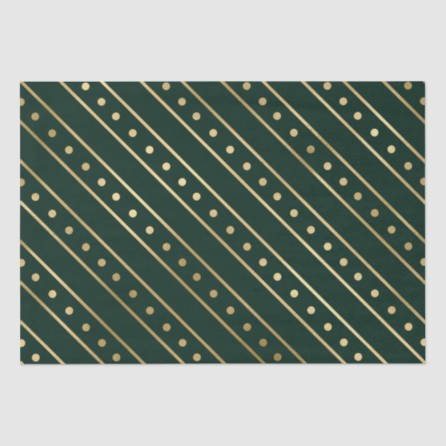 Elegant Green and Gold Foil Christmas Stripes Tissue Paper (Front)