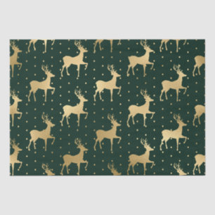 Elegant Green and Gold Foil Reindeer Christmas Tissue Paper
