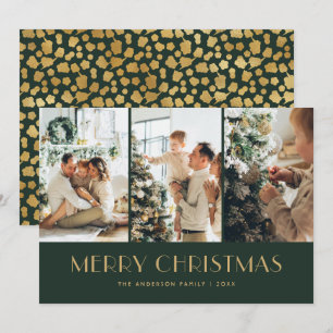 Elegant Green and Gold Foil Stars Photo Christmas Holiday Card