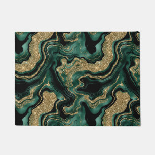 Elegant Green and Gold Glitter Agate Pattern Doormat