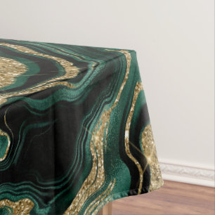 Elegant Green and Gold Glitter Agate Pattern Tablecloth