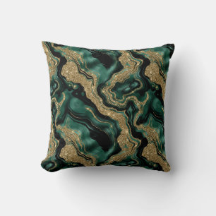 Elegant Green and Gold Glitter Agate Pattern Throw Pillow