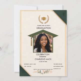 Elegant Green and Gold Graduation Invitation