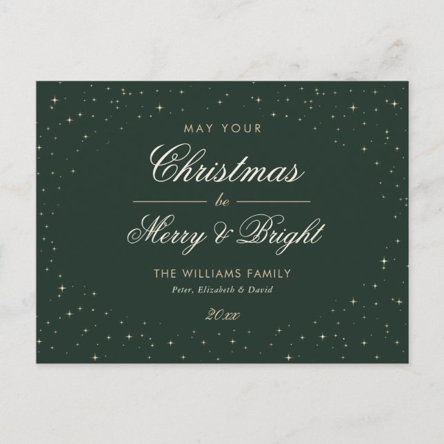 Elegant Green and Gold Holiday Postcard (Front)