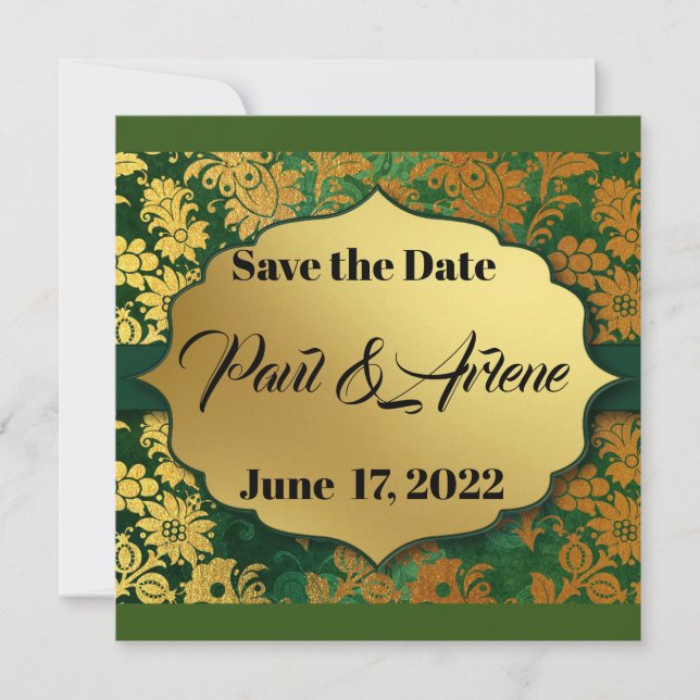 Elegant Green and Gold Invitation (Front)