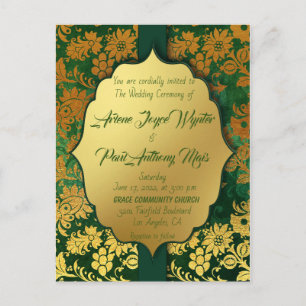 Elegant Green and Gold  Invitation Postcard