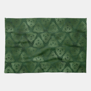 Elegant Green and Gold Irish Celtic Pattern Kitchen Towel