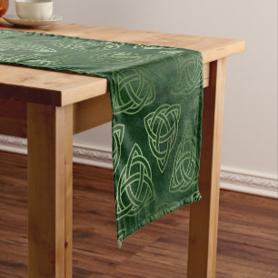 Elegant Green and Gold Irish Celtic Pattern Short Table Runner
