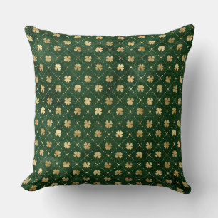 Elegant Green and Gold Irish Shamrock Clover Throw Pillow