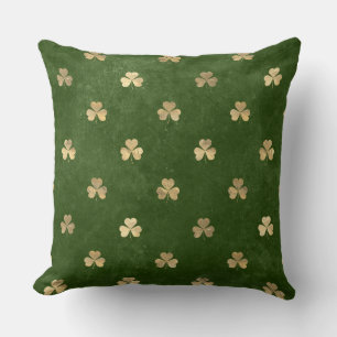 Elegant Green and Gold Irish Shamrock Clover Throw Pillow