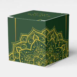 Elegant Green And Gold Mandala Wedding Favour Box