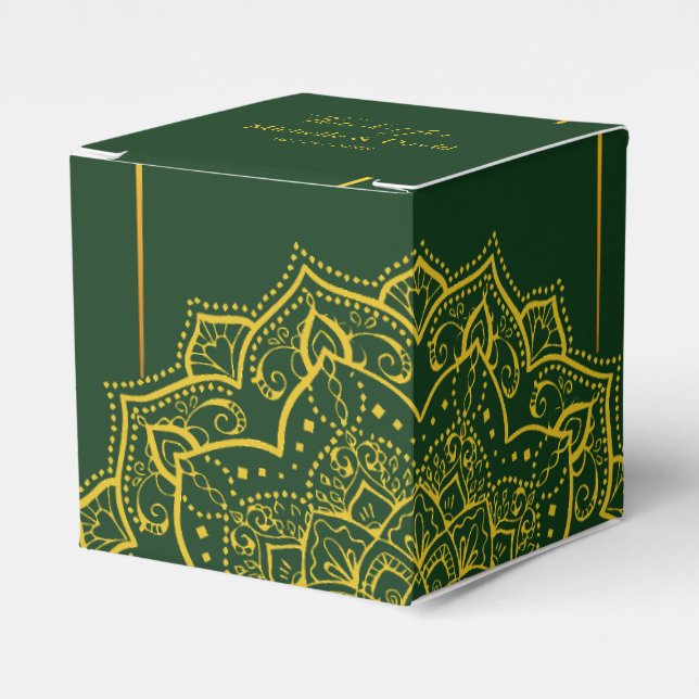 Elegant Green And Gold Mandala Wedding Favour Box (Front Side)