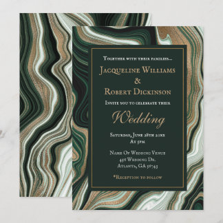 Elegant Green and Gold Marble Wedding Invitation