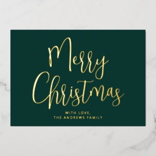 Elegant Green and Gold Merry Christmas Gold Foil Holiday Card