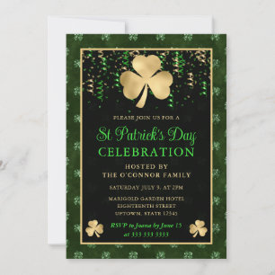Elegant Green and Gold Shamrock St Patrick's Day Invitation