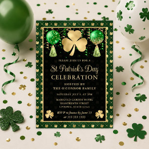 Elegant Green and Gold Shamrock St Patrick's Day Invitation