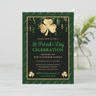 Elegant Green and Gold Shamrock St Patrick's Day Invitation