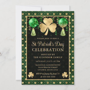 Elegant Green and Gold Shamrock St Patrick's Day Invitation
