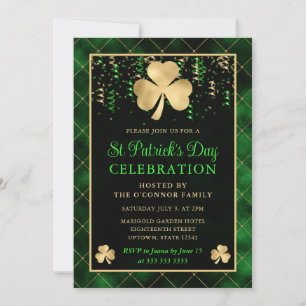 Elegant Green and Gold Shamrock St Patrick's Day Invitation
