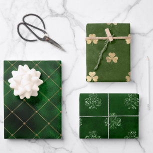 Elegant Green and Gold Shamrock St Patrick's Day Wrapping Paper Sheet