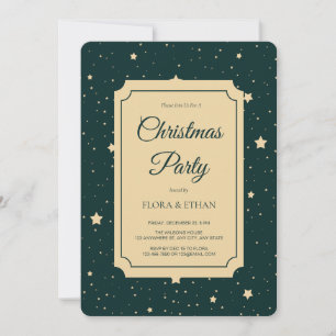 Elegant Green and Gold Starry Night Christmas Invitation