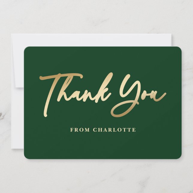 Elegant Green and Gold Thank You Card (Front)