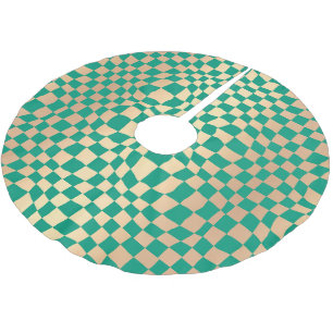 Elegant Green and Gold Wavy Chequered Pattern Brushed Polyester Tree Skirt