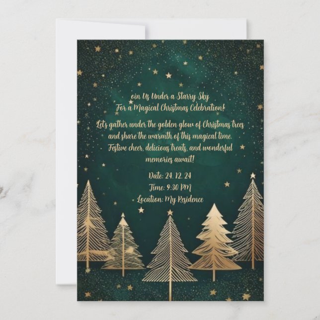Elegant Green and Gold with Starry Night Theme Invitation (Front)