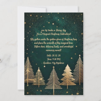 Elegant Green and Gold with Starry Night Theme Invitation