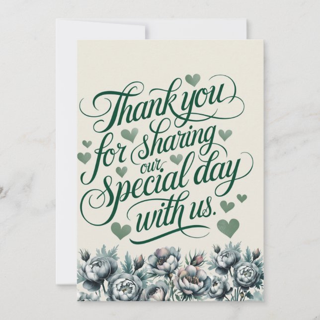 Elegant Green and Grey Bouquet Thank You Card (Front)