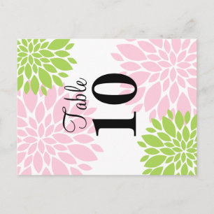 Elegant Green and Pink Floral Burst Table Number Postcard
