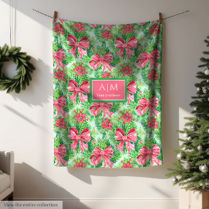 Elegant green and pink watercolor preppy blanket