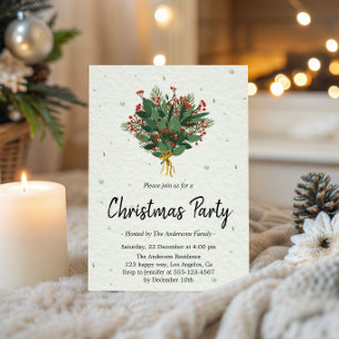 Elegant Green and Red Botanical Christmas Party Invitation