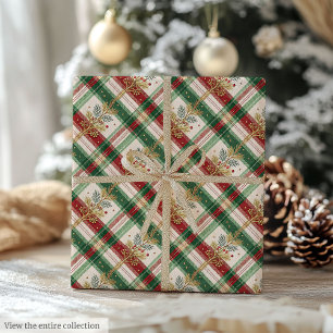 Elegant green and red watercolor checkered gift wrapping paper