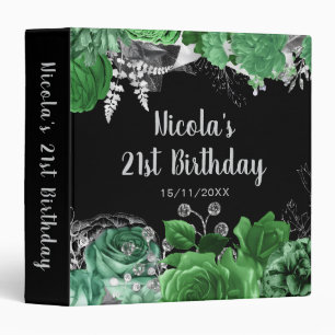 Elegant Green and Silver Flowers Birthday Party Binder