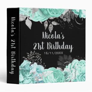 Elegant Green and Silver Flowers Birthday Party Binder