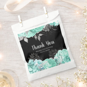 Elegant Green and Silver Flowers Birthday Party Favour Bag
