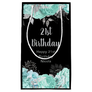 Elegant Green and Silver Flowers Birthday Party Small Gift Bag
