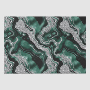 Elegant Green and Silver Glitter Agate Birthday Tissue Paper